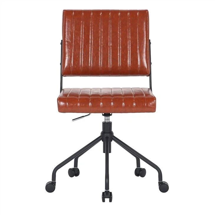 Höhenverstellbarer armloser brauner PU-Leder-Home-Office-Stuhl