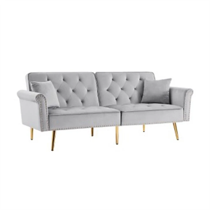 Dreisitzer-Sofa, Schlafsofa mit herunterklappbarer Rückenlehne, Stoffsofa, Nagelkopfarmlehne