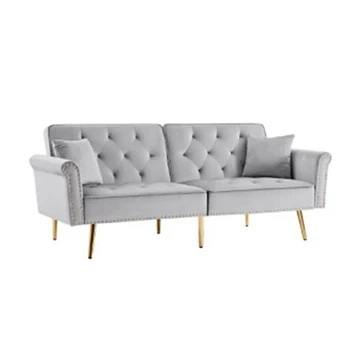 Dreisitzer-Sofa, Schlafsofa mit herunterklappbarer Rückenlehne, Stoffsofa, Nagelkopfarmlehne