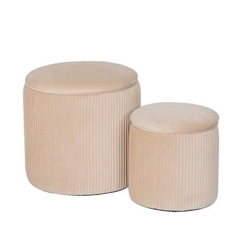 Runder Ottoman-Hocker mit Stauraum aus Samt, Aprikose